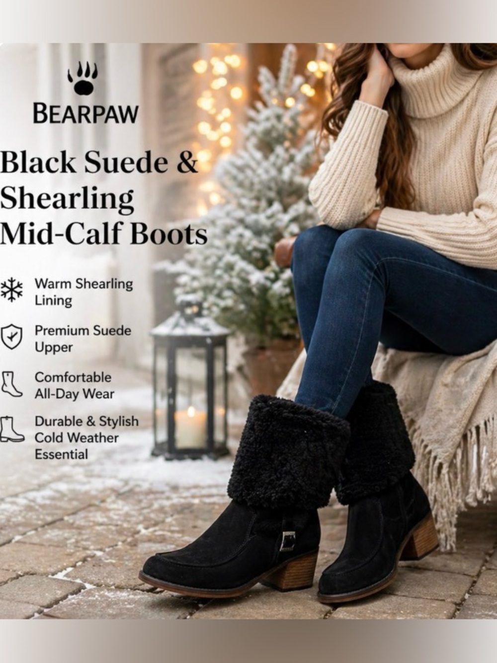 BearPaw Black Suede & Shearling Mid-Calf Boots - Picture 4 of 10